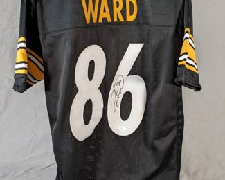 Lot 107: Autographed Pittsburg Steelers Hines Ward jersey in size XL with JSA certification card