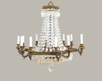 #50 • Crystal and Solid Brass 12+-Light Vintage Chandelier
