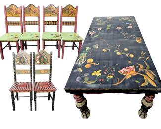 #57 • Signed Tracy H.S. Porter, Stone House Farm Goods - Hand Painted Dining Table & Six Chairs
