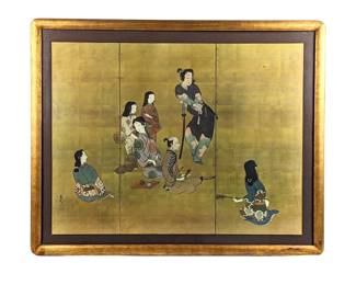 #76 • Shibata Zeshin - "Samurai" Mid-Century Three-Panel Litho, Framed
