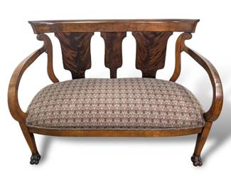 #130 • Art Nouveau Carved Wood Settee with Upholstered Seat
