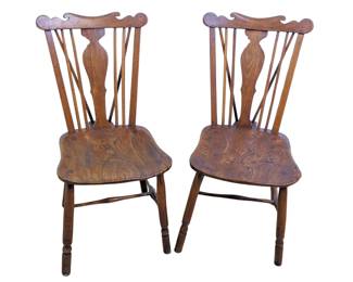 #30 • Pair c.1780 Thames Valley Windsor Fruitwood Side Chairs
