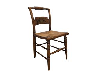 #34 • Hitchcock Wood & Rush Seat Dining Chair with Stenciled Design
