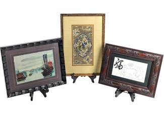 #114 • Three Asian Framed Artworks, Two Signed
