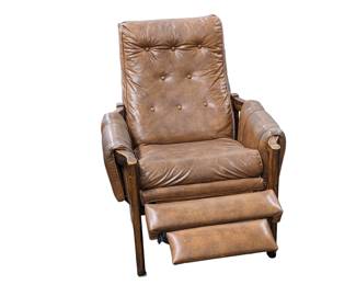#115 • Vintage Faux Leather and Wood Recliner

