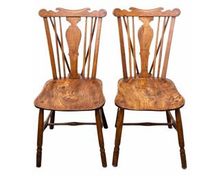 #31 • Pair c.1780 Thames Valley Windsor Fruitwood Side Chairs
