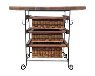 #40 • Fox Creek Baskets Custom Mahogany Butcher Block Baker's Rack in Metal Stand
