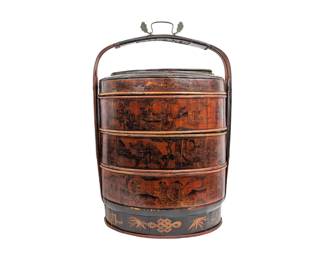 #69 • Antique Large Chinese Hand Painted Wedding Basket/ Picnic Basket
