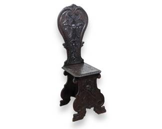 #124 • Italian Sgabello Carved Walnut Chair- Renaissance Gothic

