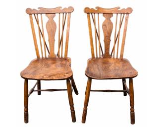 #153 • Pair c.1780 Thames Valley Windsor Fruitwood Side Chairs
