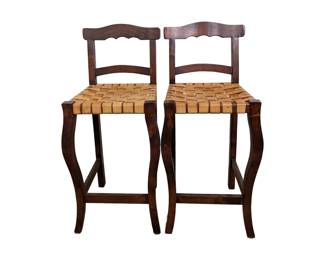#83 • Frontgate Buffalo Leather and Iron Rustic Bar Height Stools - Set of 3
