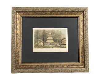 #81 • Antique Engraving "Sacrifice at Dungree Temple" India - Framed
