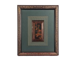 #82 • Antique Lacquered Polychrome Lotus Carved Wood Panel- Framed
