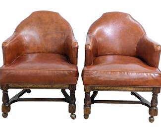 #158 • Pair Midcentury Rolling Naugahyde Bucket Chairs
