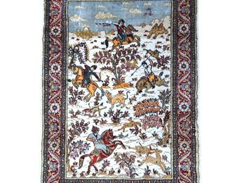 #71 • Vintage 2x3 Silk Persian Rug with Hunting Scenes
