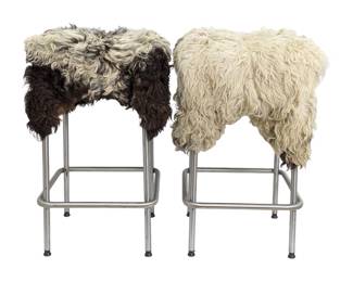 #16 • Pair Himalayan Sheepskin-Wrapped 2' Stools
