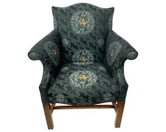 #67 • Vintage Asian Chippendale Style Upholstered Arm Chair
