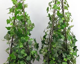 #70 • Pair Faux Ivy Metal Topiary Towers
