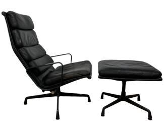 #155 • Eames for Herman Miller Aluminum Group Black Soft Pad Arm Chair & Ottoman
