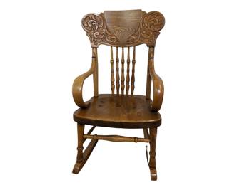 #96 • Antique Carved Oak Children's Rocking Chair
