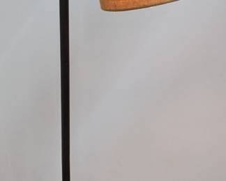 #146 • Metal Standing Bridge Lamp with Burlap Shade
