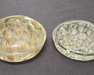 Two Vintage Glass Flower Frogs