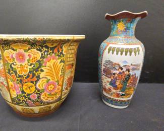 Beautiful Asianthemed Clay Flower Pot And Ceramic Vase