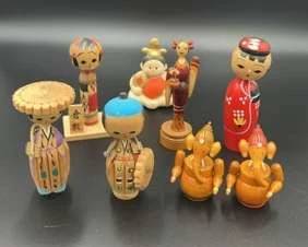 Little Wooden Asian Figurines 