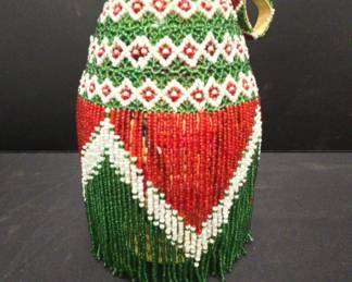 Beautiful Red And Green Beaded Hanging Basket