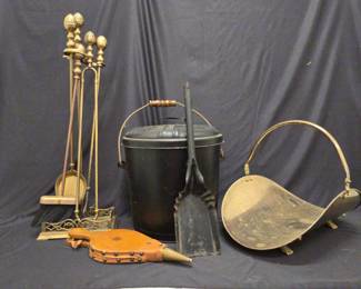Full Set Of Fireplace Accessories, Including Tools, Ash Bucket, And Log Holder
