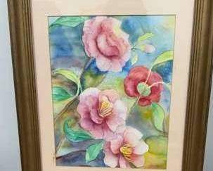 Camelias Original Watercolor  Signed