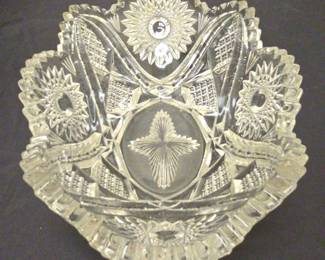 Vintage Brilliant Cut Sawtooth Edge Oblong Glass Bowl