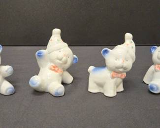 Set Of 4 Blue And White Ceramic Birthday Bears
