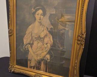 Antique Framed Vintage The Broken Pitcher Print Copyright Reinthal Newman, N.Y.