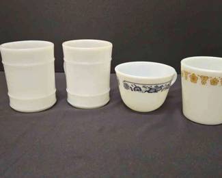 Two Pyrex And Two Anchor White Coffee Cups