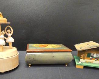 Three small Wooden Music Boxes