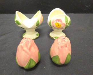 Vintage Franciscan Desert Rose Set Of Candle Holders And Rosebud Salt And Pepper Shakers