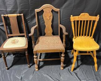 Three wooden Chairs of different Styles
