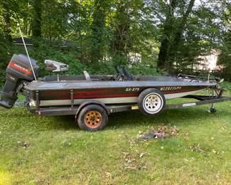 Bass boat & trailer dug out of wooded backyard. Mariner 150 and trolling motor. Selling as is. Seats are critter damaged as it has been unused in approx 10 years.