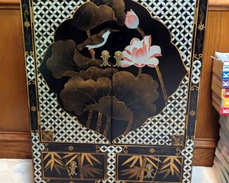 Chinese Black Lacquer 2-Door Cabinet With Two Drawers, 35.5" x 24" x 12"