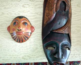 Mexican Mask, 7" x 7", And Hand Carved Primitive, 20" x 8"