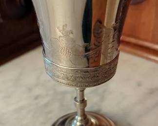 Mermod Jaccard St Louis Quadruple Silver Plate Pitcher And Goblet, Silver Plate Serving Tray, Antique Pickle Jar, Silver Plated Gravy Boat, Serving Bowls, Butter Curler And More