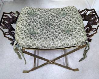 Brass Tone Vanity Stool With Cushion, 24" x 14.5" x 19"