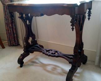 Antique Parlor Accent Side Table On Castors, 28" x 30" x 18"