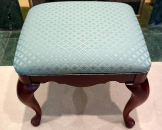 Thomasville Upholstered Footstool With Cabriole Legs, 21" x 17.5" x 19"