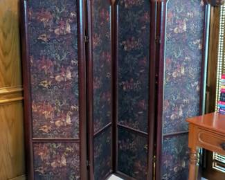 Antique Framed Double Panel Dressing Screens With Fabric Panels Depicting Fox Hunt Scene, Qty 2, 69" Tall x 19" Wide Per Panel