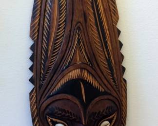 Sepik River Hand Carved Mask With Shell Eyes, 21" x 7"