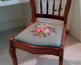 Antique Victorian Carved Scottish Thistle Chair With Needlepoint Seat, 33" x 18" x 18"
