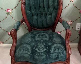 Victorian Shield Back Parlor Chair With Padded Arm Rests, 25" x 22.5" x 39"
