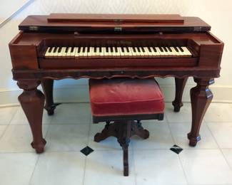 Bishop And Child Melodeon Reed Organ, 31" x 47" x 24", Upholstered Piano Stool, 20" x 16" x 12", And Sheet Music